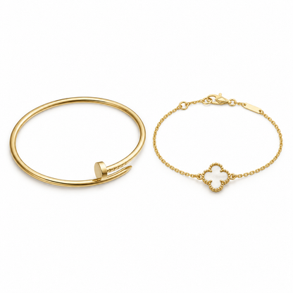 [ElanLuxe Jewelry] Clover White Mother-of-Pearl & JUSTE Bracelet Stack Set