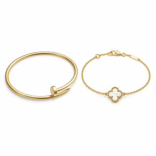 [ElanLuxe Jewelry] Clover White Mother-of-Pearl & JUSTE Bracelet Stack Set