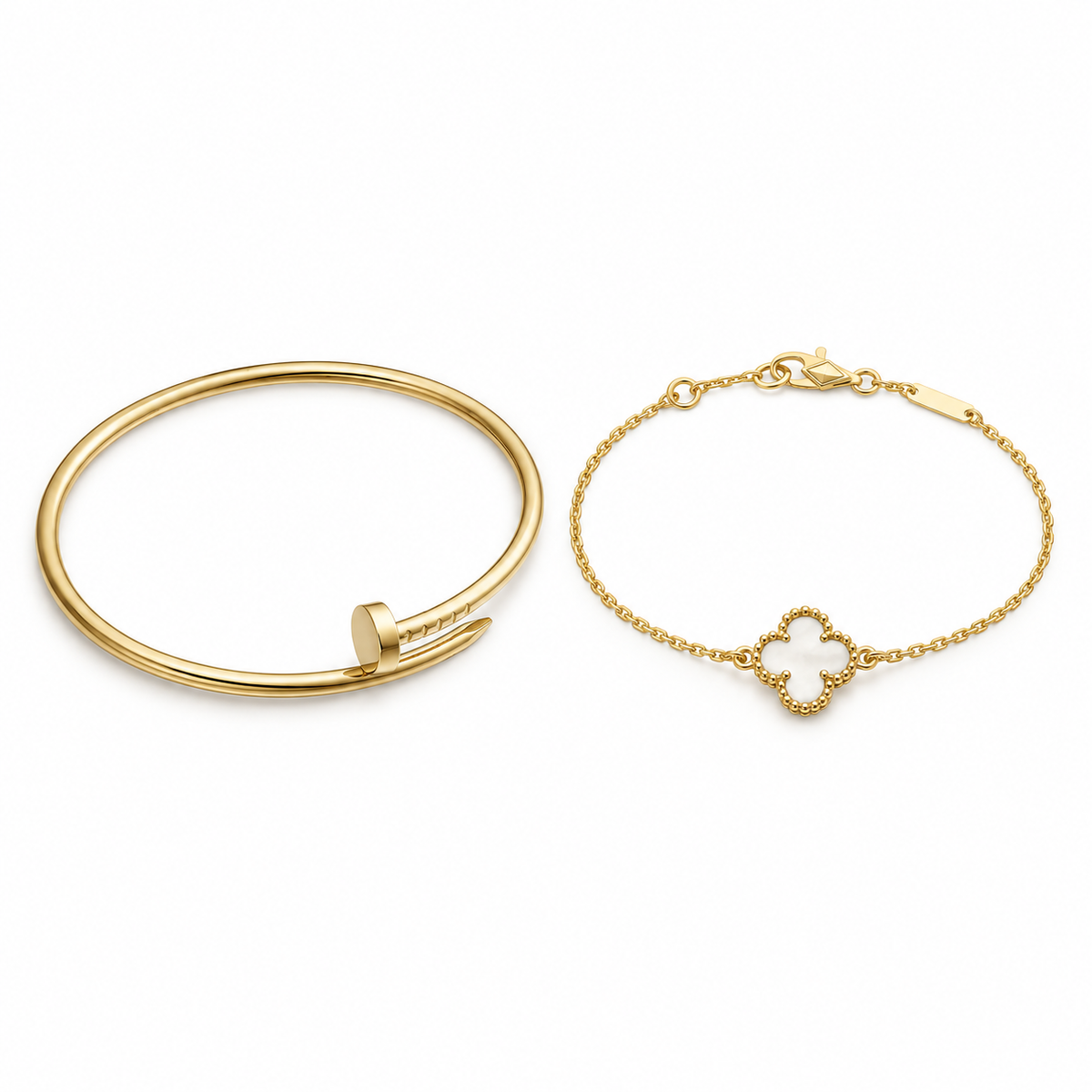 [ElanLuxe Jewelry] Clover White Mother-of-Pearl & JUSTE Bracelet Stack Set
