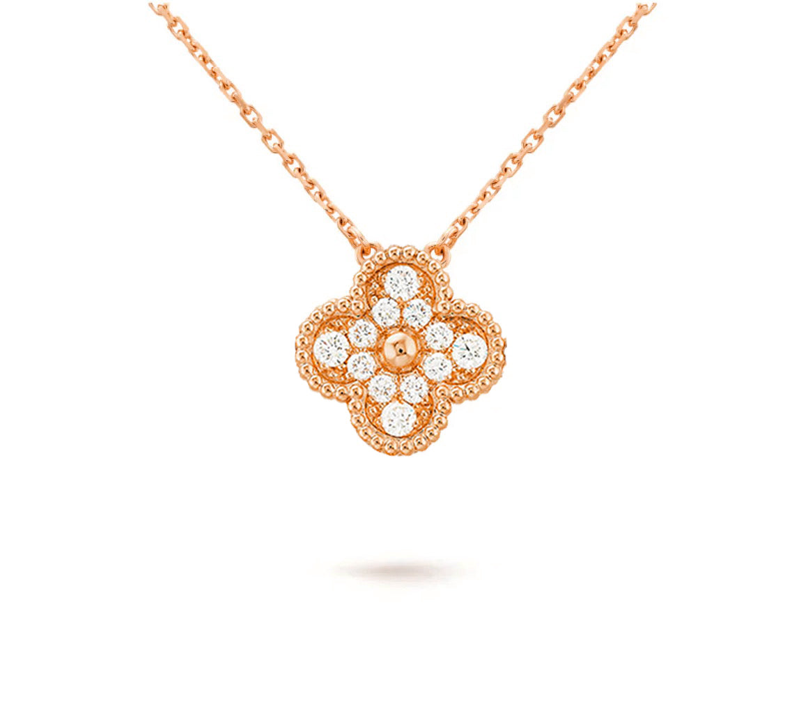 [ElanLuxe Jewelry]CLOVER 15MM DIAMOND SINGLE FLOWER NECKLACE COLLECTION
