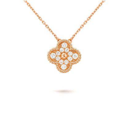 [ElanLuxe Jewelry]CLOVER 15MM DIAMOND SINGLE FLOWER NECKLACE COLLECTION