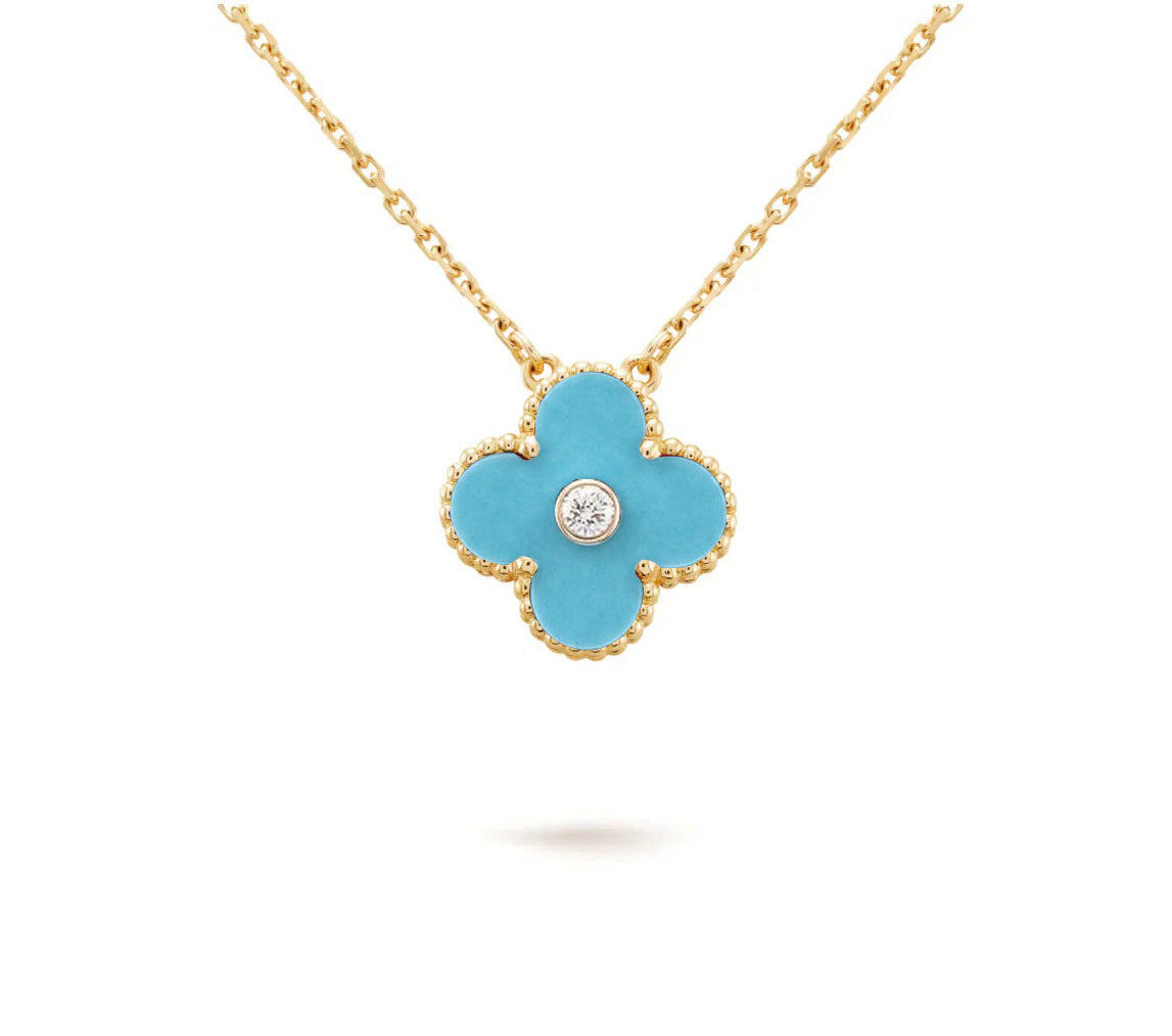 [ElanLuxe Jewelry]CLOVER 15MM DIAMOND SINGLE FLOWER NECKLACE COLLECTION
