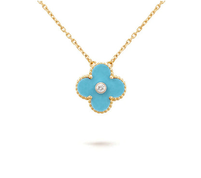 [ElanLuxe Jewelry]CLOVER 15MM DIAMOND SINGLE FLOWER NECKLACE COLLECTION