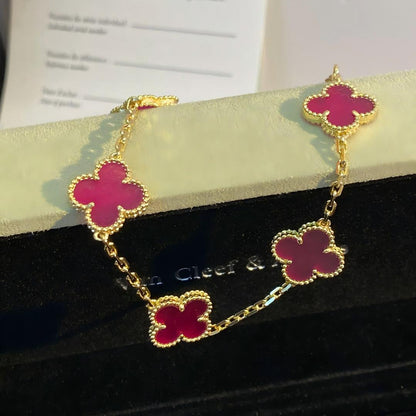 [ElanLuxe Jewelry]NEW CLOVER 5 MOTIFS PINK ENAMEL BRACELET