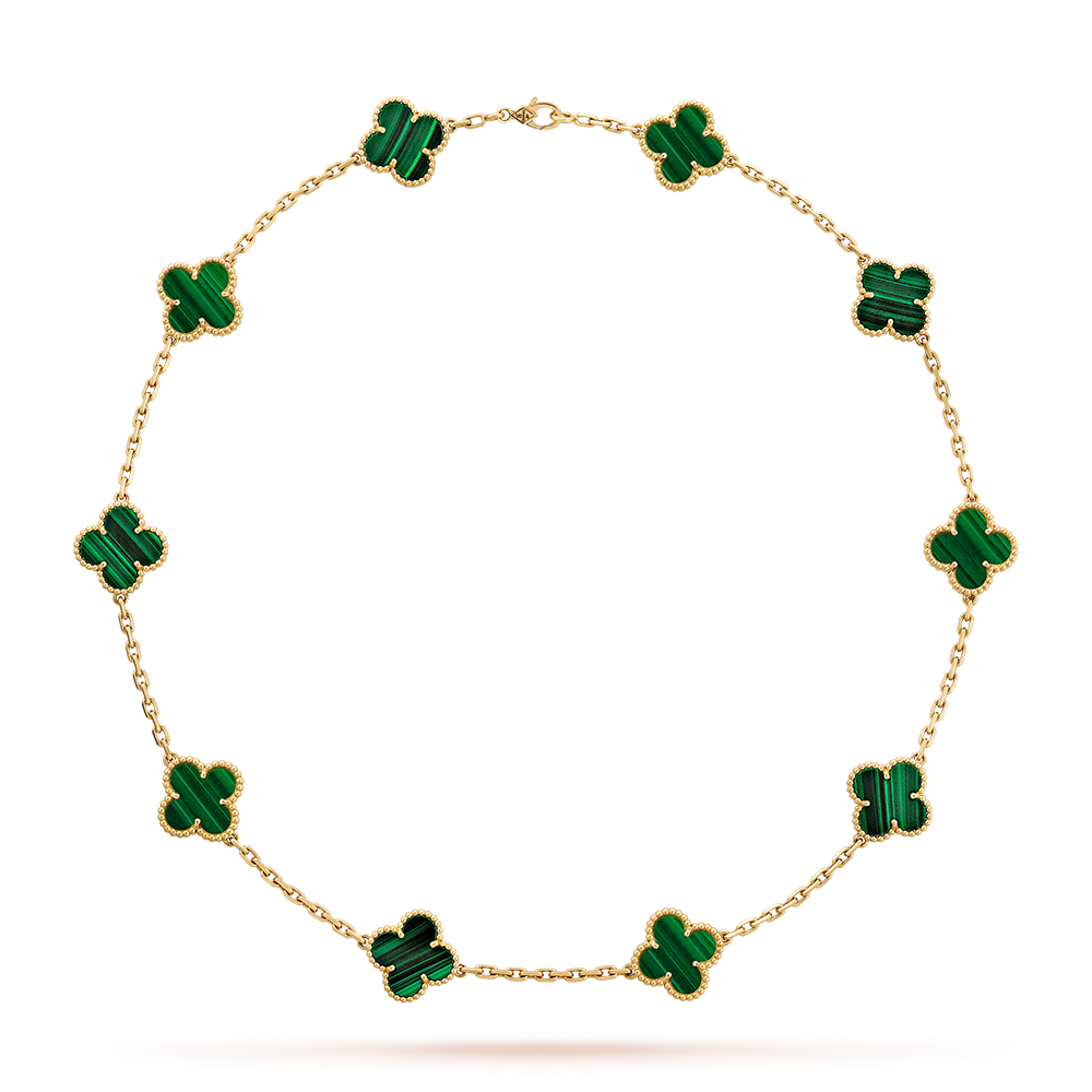 [ElanLuxe Jewelry]CLOVER 10 MOTIFS MALACHITE NECKLACE