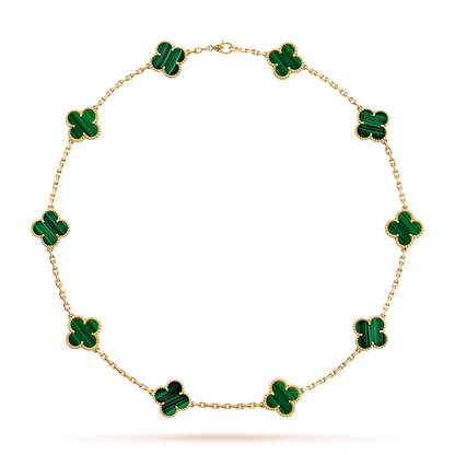 [ElanLuxe Jewelry]CLOVER 10 MOTIFS MALACHITE NECKLACE