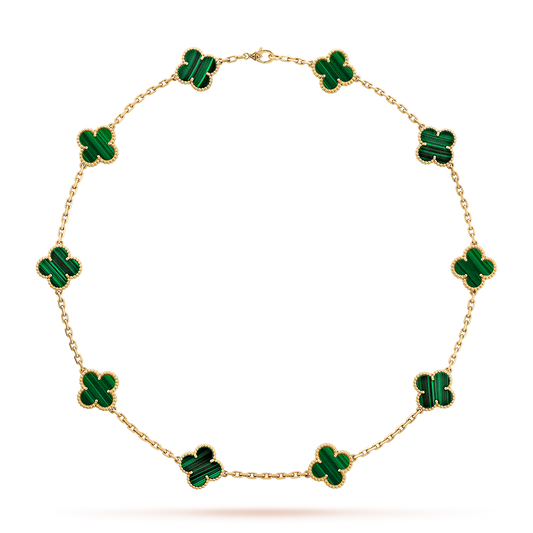 [ElanLuxe Jewelry]CLOVER 10 MOTIFS MALACHITE NECKLACE