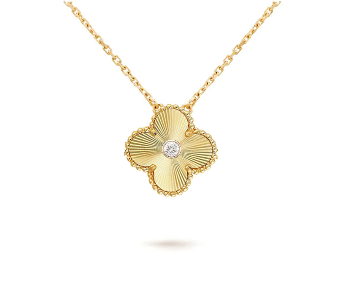[ElanLuxe Jewelry]CLOVER 15MM DIAMOND SINGLE FLOWER NECKLACE COLLECTION