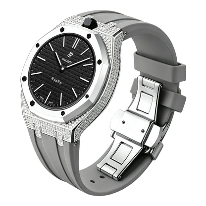 Strap For Ap Swatch Royal Oak Pop Exclusive Steel Case With Diamond(Moissanite) & Silicone Strap