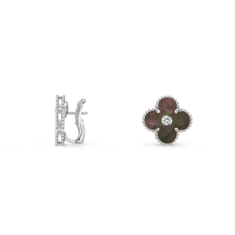 [ElanLuxe Jewelry]CLOVER SILVER 15MM MOP DIAMOND EARRINGS COLLECTION