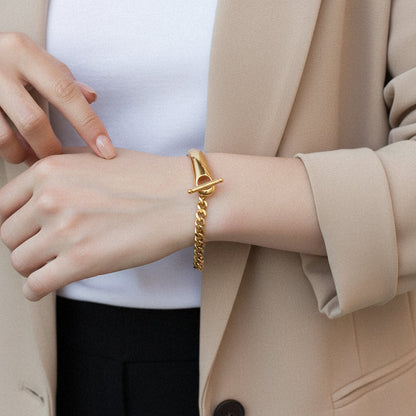 [ElanLuxe]Myrna Chained Gold Bangle