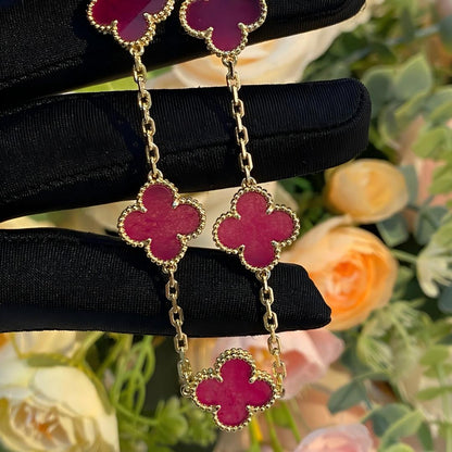 [ElanLuxe Jewelry]NEW CLOVER 5 MOTIFS PINK ENAMEL BRACELET