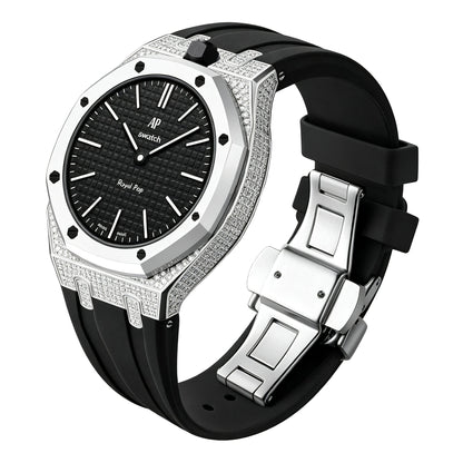 Strap For Ap Swatch Royal Oak Pop Exclusive Steel Case With Diamond(Moissanite) & Silicone Strap