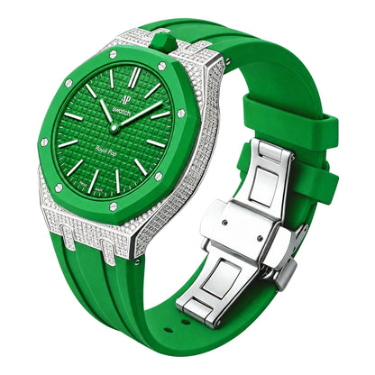 Strap For Ap Swatch Royal Oak Pop Exclusive Steel Case With Diamond(Moissanite) & Silicone Strap