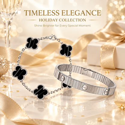 [ElanLuxe Jewelry] Clover 5-Motif & LOVE Unlimited Bracelet Set