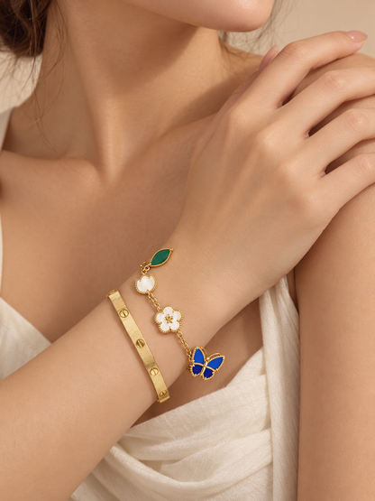 [ElanLuxe Jewelry] Lucky Spring Butterfly 5-Motif & LOVE Unlimited Bracelet Stack Set