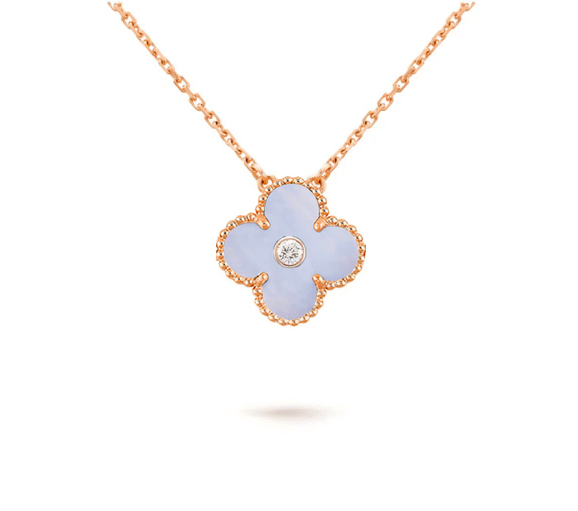 [ElanLuxe Jewelry]CLOVER 15MM DIAMOND SINGLE FLOWER NECKLACE COLLECTION