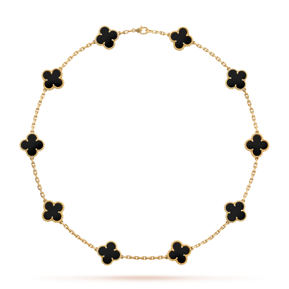 [ElanLuxe Jewelry]CLOVER 10 MOTIFS ONYX NECKLACE