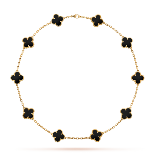 [ElanLuxe Jewelry]CLOVER 10 MOTIFS ONYX NECKLACE