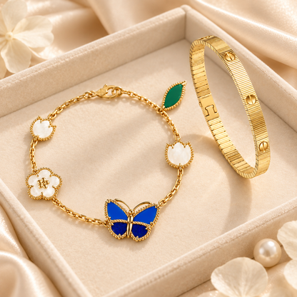 [ElanLuxe Jewelry] Lucky Spring Butterfly 5-Motif & LOVE Unlimited Bracelet Stack Set