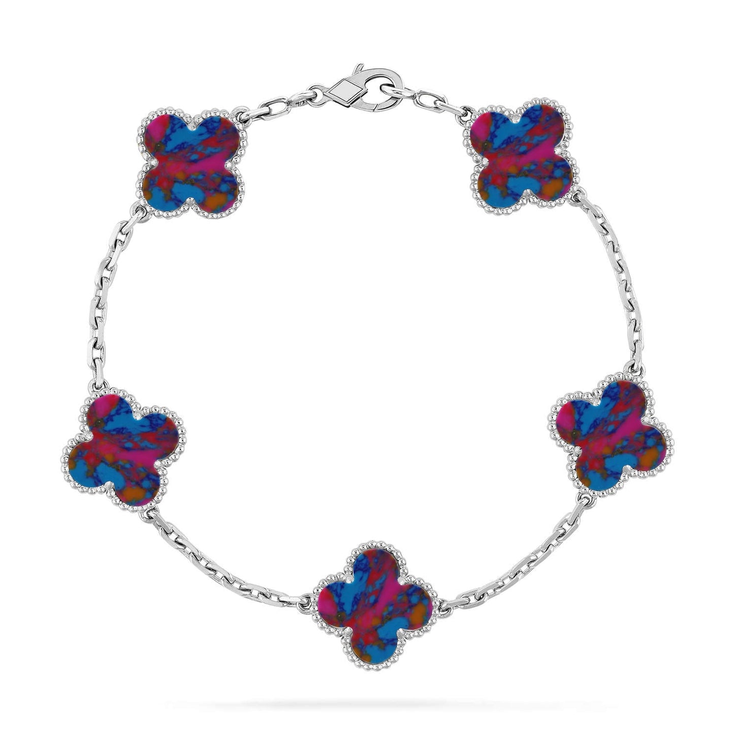 [ElanLuxe Jewelry]CLOVER 5 MOTIF COLOR GEMSTONES BRACELET COLLECTION