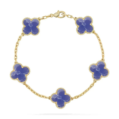 [ElanLuxe Jewelry] LOVE & JUSTE & Blue Veins Clover 5-Motif Diamond Bracelet Stack Set