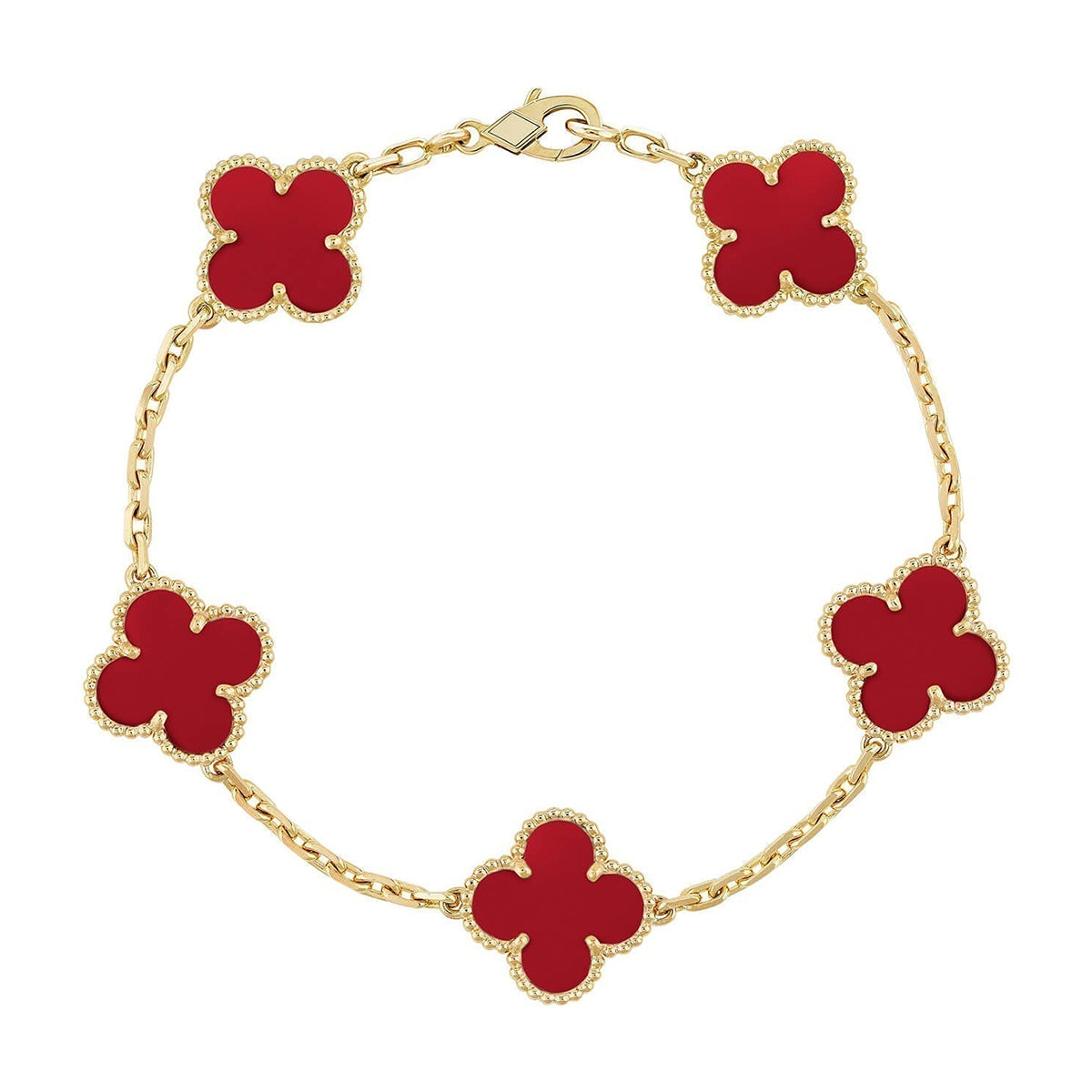 [ElanLuxe Jewelry] CLOVER 5 MOTIF RED CORNELIAN BRACELET COLLECTION