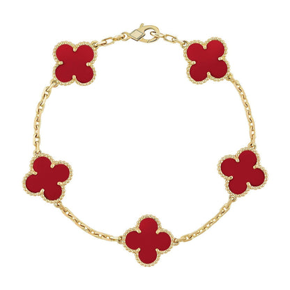 [ElanLuxe Jewelry] CLOVER 5 MOTIF RED CORNELIAN BRACELET COLLECTION