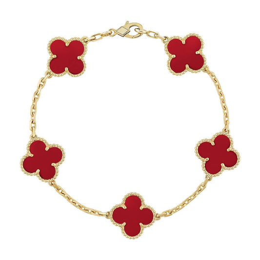 [ElanLuxe Jewelry] CLOVER 5 MOTIF RED CORNELIAN BRACELET COLLECTION