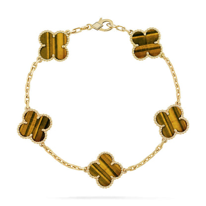 [ElanLuxe Jewelry] CLOVER 5 MOTIFS TIGER EYE BRACELET COLLECTION
