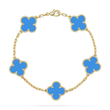 [ElanLuxe Jewelry] CLOVER 5 MOTIF BLUE AGATE BRACELET COLLECTION