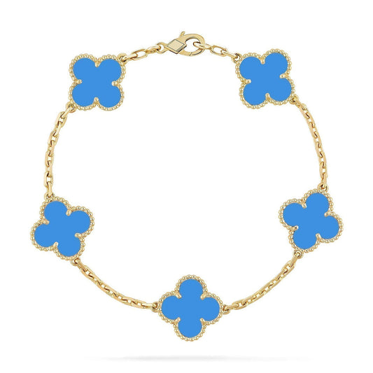 [ElanLuxe Jewelry] CLOVER 5 MOTIF BLUE AGATE BRACELET COLLECTION