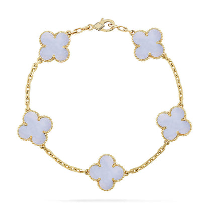 [ElanLuxe Jewelry] CLOVER 5 MOTIF PURPLE CHALCEDONY BRACELET COLLECTION