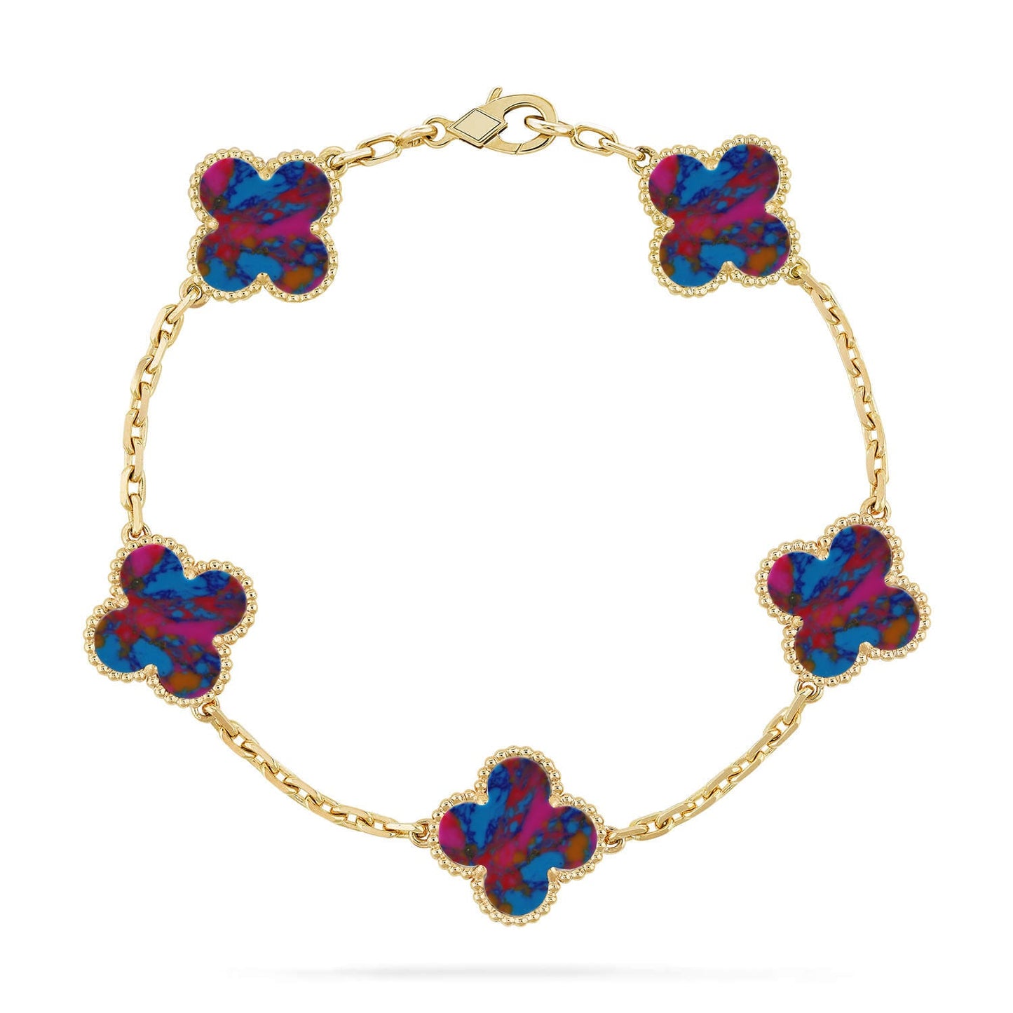 [ElanLuxe Jewelry]CLOVER 5 MOTIF COLOR GEMSTONES BRACELET COLLECTION