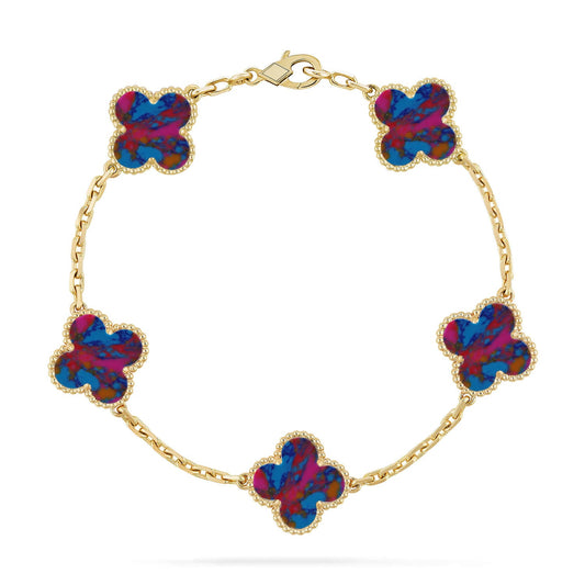 [ElanLuxe Jewelry]CLOVER 5 MOTIF COLOR GEMSTONES BRACELET COLLECTION