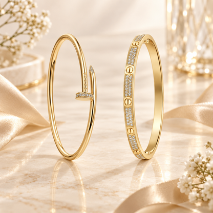 [ElanLuxe Jewelry] JUSTE Diamond & LOVE Diamond-Paved Bracelet Stack Set