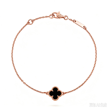 [ElanLuxe Jewelry]CLOVER ONYX SINGLE FLOWER BRACELET
