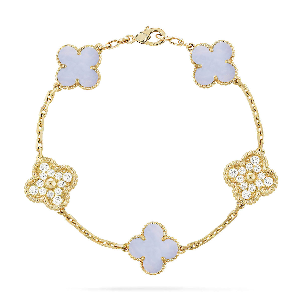 [ElanLuxe Jewelry] CLOVER 5 MOTIF PURPLE CHALCEDONY BRACELET COLLECTION