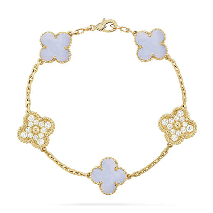 [ElanLuxe Jewelry] CLOVER 5 MOTIF PURPLE CHALCEDONY BRACELET COLLECTION