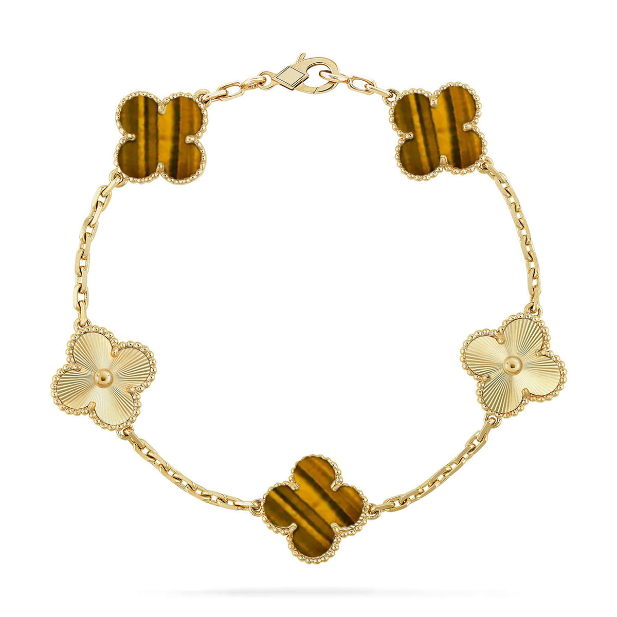 [ElanLuxe Jewelry] CLOVER 5 MOTIFS TIGER EYE BRACELET COLLECTION