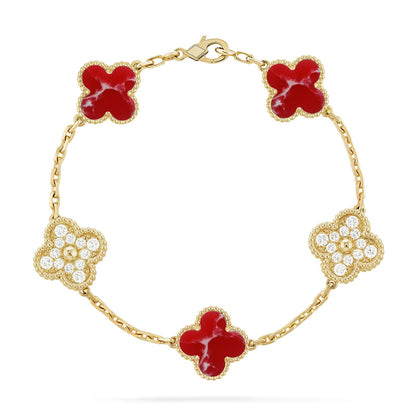 [ElanLuxe Jewelry]CLOVER 5 MOTIF RED PATTERN BRACELET COLLECTION