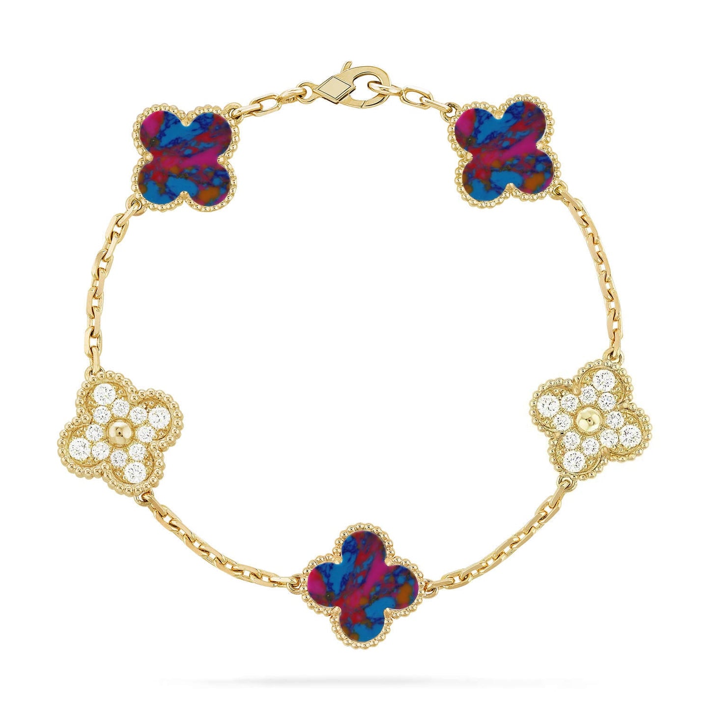 [ElanLuxe Jewelry]CLOVER 5 MOTIF COLOR GEMSTONES BRACELET COLLECTION