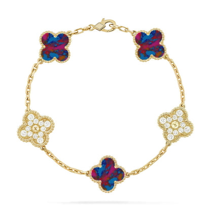 [ElanLuxe Jewelry]CLOVER 5 MOTIF COLOR GEMSTONES BRACELET COLLECTION
