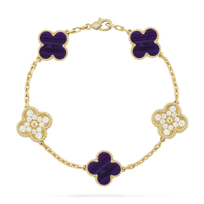 [ElanLuxe Jewelry]CLOVER 5 MOTIF PURPLE STRIPES BRACELET COLLECTION