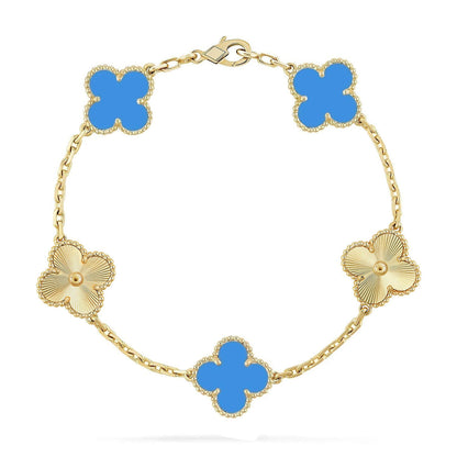 [ElanLuxe Jewelry] CLOVER 5 MOTIF BLUE AGATE BRACELET COLLECTION