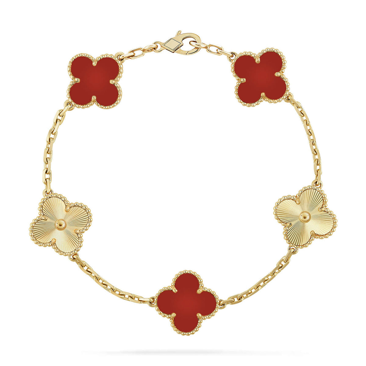 [ElanLuxe Jewelry] CLOVER 5 MOTIF RED CORNELIAN BRACELET COLLECTION