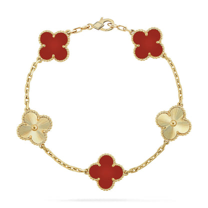 [ElanLuxe Jewelry] CLOVER 5 MOTIF RED CORNELIAN BRACELET COLLECTION