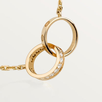 [ElanLuxe Jewelry]LOVE DOUBLE RING HALF DIAMOND NECKLACE