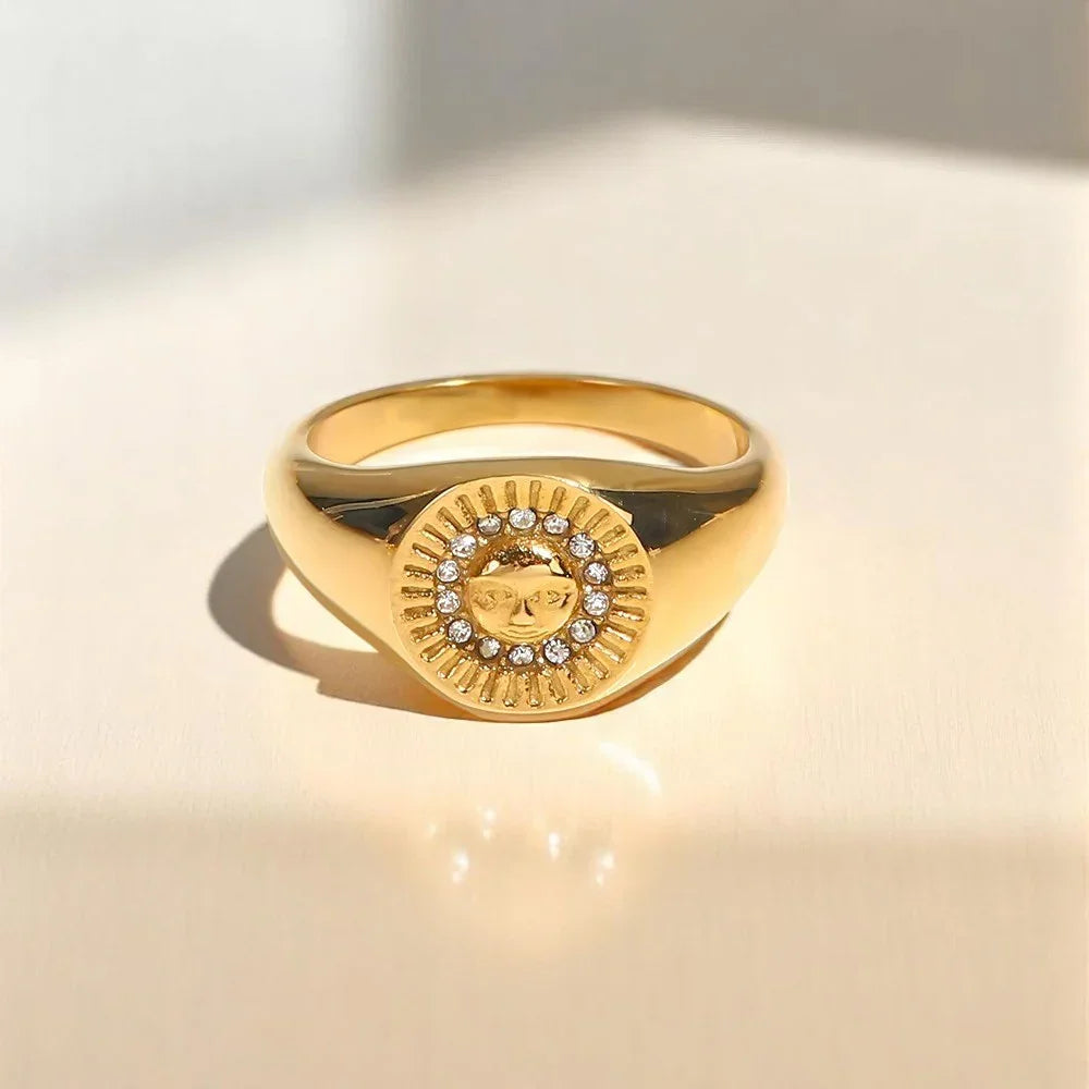 [ElanLuxe]Solari Sunface Gold Ring
