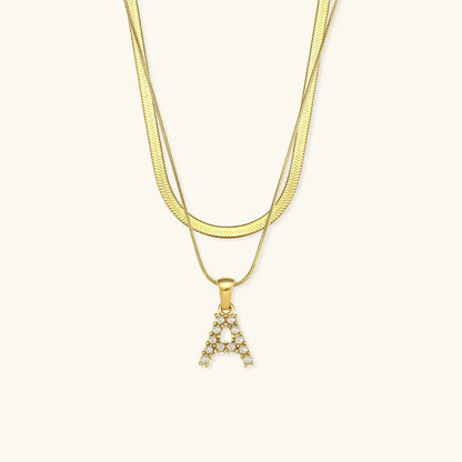 [ElanLuxe]Fiona Layered Gold Initial Letter Necklace
